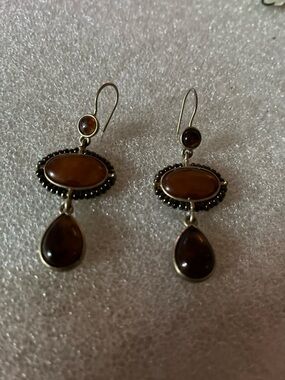 Vintage-Style Brown Stone Drop Earrings LC